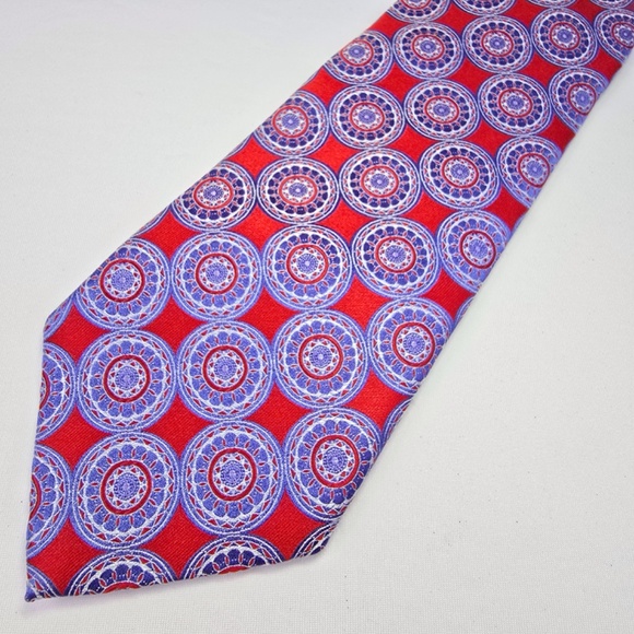 ERMENEGILDO  ZEGNA Textured Medallion Silk Tie (Red -Blue -White) Made In Italy - Picture 1 of 9